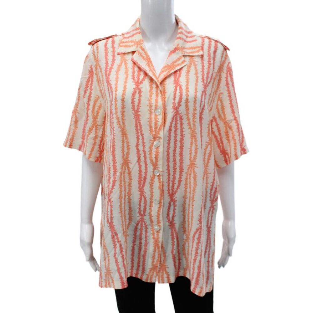 Escada Margaretha Ley Womens Tunic Ivory Silk Striped Short Sleeve Size 42